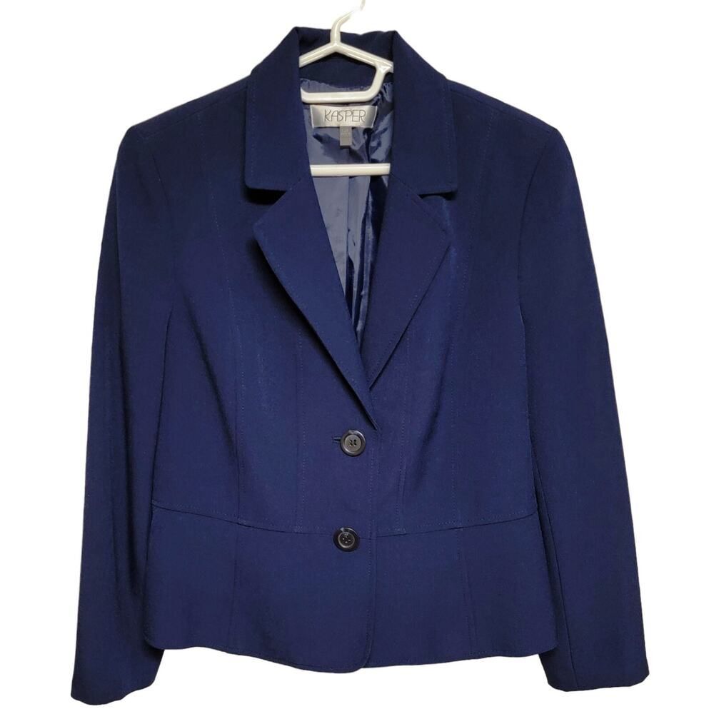 Kasper Blue Two Button Front Topper Career Blazer Suit Jacket Size 12P